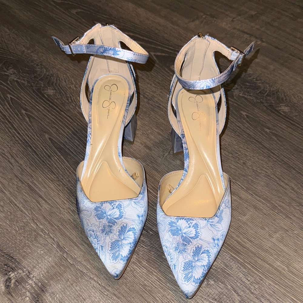 Elegant Blue Floral Women's Heels